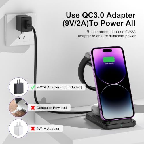 3 in 1 Wireless Charging Station, Fast Wireless Charger for iPhone 17 16 15 14 13 12 Pro Max Plus Air, Charger Stand for iWatch 11 10 9 8 7 6 5 4 3 2 Ultra SE, for Airpods 4 3 2 Pro White - Image 5