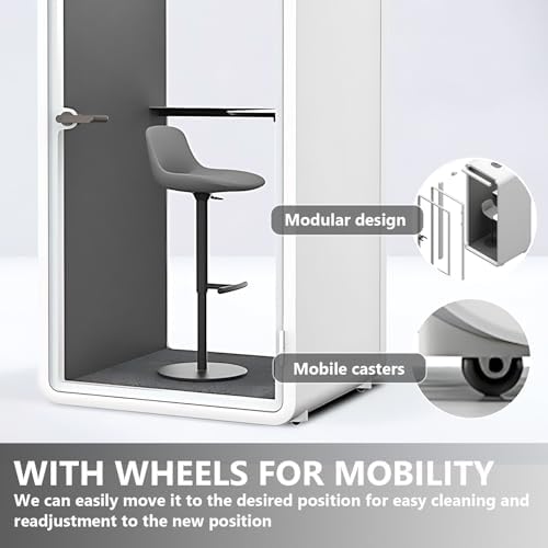 Office Sound Booth with Audio Privacy - Portable Soundproof Booth Includes White Frame with Curved Corners,Soundproof Room with Light,Fans, Magnetic Door Lock&Table for Study (42.52IN) - Image 7