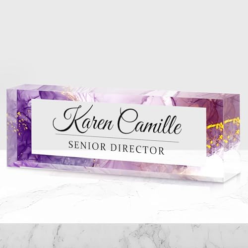 Custom Office Name Plate for Desk - Name Plate Personalized Gifts for Coworkers, Boss, Teacher, Social Worker - Acrylic Office Desk Decor for Women Men - Employee Appreciation Gifts (purple gold) by EveryBaositycraftsgiftisone-of-a-kind%E2%80%94exclusivelycraftedforyou