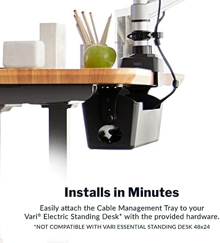Vari Cable Management Tray - Under Desk Cord & Wire Organizer - Ideal for Home Office Sit Stand Desks - Fits Adjustable Electric Standing Desk 48x30, 60x30, 60x24, 72x30 - Easy Assembly (Black) - Image 4