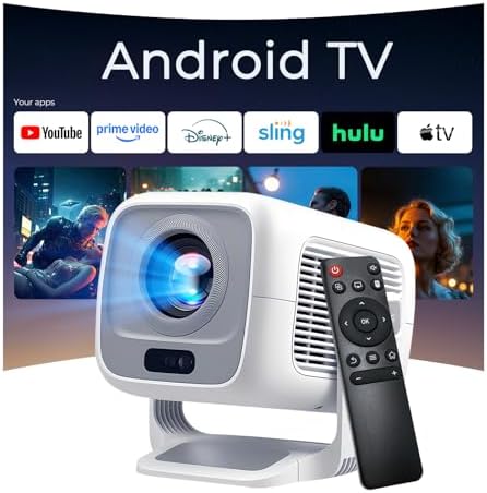 4K Support Native 1080P Smart Projector, 600 ANSI, Android TV, HiFi Speaker by LYNCAST