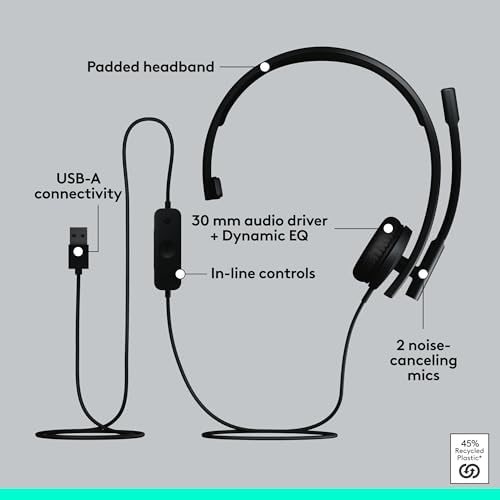 Logitech H570e USB Headset with Microphone, PC and Mac - Black - Image 6