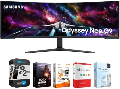 Samsung 57" Odyssey Neo G9 Dual 4K UHD Quantum Mini-LED Curved Gaming Monitor Bundle with Tech Smart USA Elite Suite 18 Standard Editing Software Bundle + 2 Year CPS Enhanced Protection Pack by Unknown