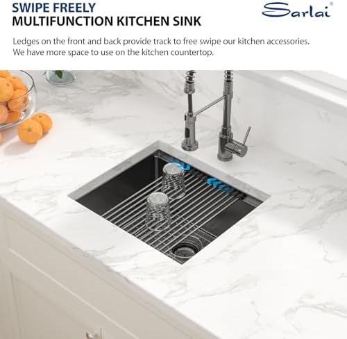 Sarlai 21 Black Undermount Sink 21"x19" Bar Pre Sinks Workstation Stainless - Image 5
