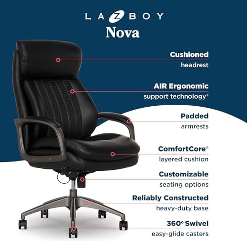 La-Z-Boy High-Back Ergonomic Office Chair, AIR Lumbar Support Leather Chair - Image 4