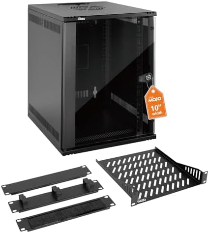 Tecmojo 9U 10 inch Rack, Wall Mount Network Cabinet Set,12.3W x 13D x 17.1H- Load Capacity 110Lbs(50 kg),Black 10" Wall Housing Server Rack Set by Tecmojo