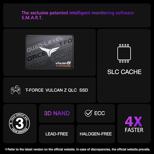 TEAMGROUP T-Force Vulcan Z 1TB SLC Cache 3D NAND QLC 2.5 Inch SATA III Internal Solid State Drive SSD (R/W Speed up to 550/470 MB/s) T253TY001T0C101 - Image 6