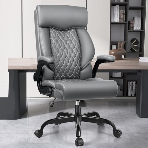 High Back Executive Office Chair - Ergonomic Computer Desk with Rocking Function, Leather Managerial with Adjustable Flip-Up Armrests and Lumbar Support by Bestglory