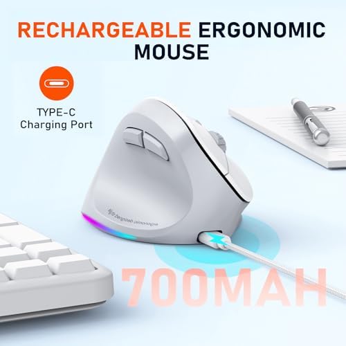MEETION Left-Handed Wireless Ergonomic Vertical Mouse, Rechargeable - Gray - Image 7