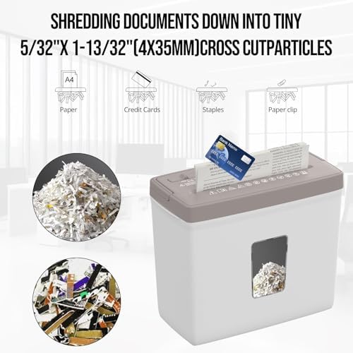 Suntiko Compact 5-Page Cross-Cut Shredder for Home Use, Brown + White - Image 2
