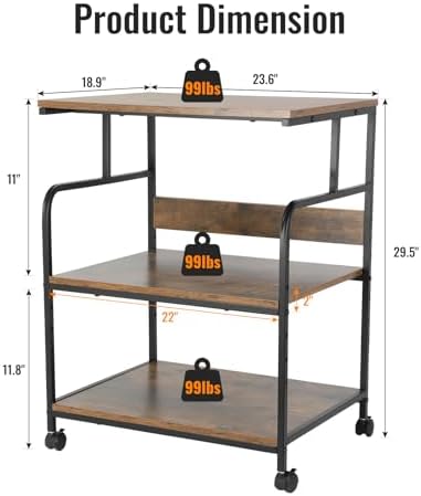 FAHKNS 3 Tier Printer Stands - Rolling Printer Stand Cart， Mobile Office Printer Stand with Anti-Slip Base & Locking Casters，Suitable for Large Multifunction Printers/Scanner/Copier/Supplies - Image 6