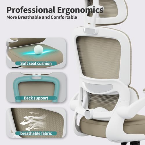 TRALT Office Chair Ergonomic Desk Chair with Lumbar Support Khaki, 1 - Image 3