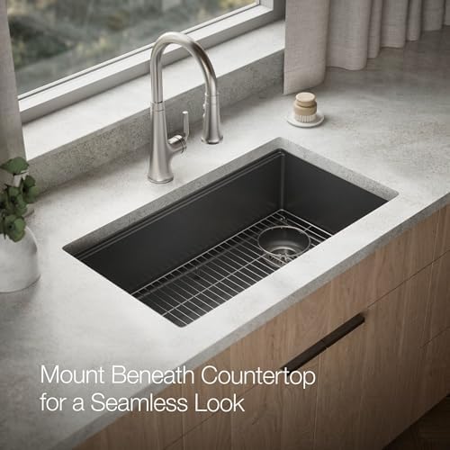 KOHLER Billings™ 32-1/2" Undermount Kitchen Sink, Single-Bowl Sink, Neoroc, K-33710-CM7, Matte Graphite - Image 7