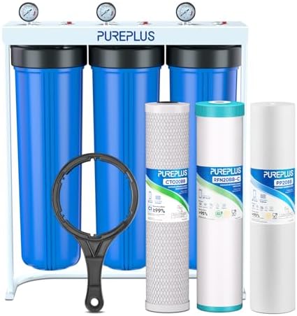 PUREPLUS 20" 3-Stage Whole House Water Filter, Sediment, GAC, Carbon Block by PUREPLUS