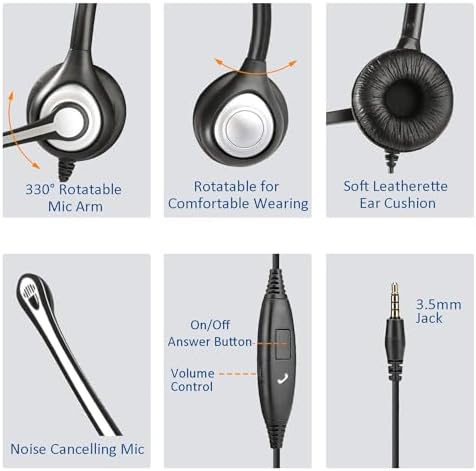 Cell Phone Headset with Microphone Noise Cancelling & Call Controls, 3.5mm Computer Headphones for Samsung PC Business Skype Softphone Call Center Office, Clear Chat, Ultra Comfort - Image 4