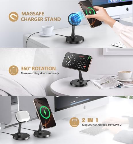 2 Pack Magnetic Wireless Charger iPhone, 15W Fast Mag-Safe Charger Stand for iPhone 18/18 Pro/18 Air/18 Pro Max 17/16/15/14/13/12 Series Magnet Wireless Charging Station/Pad for AirPods- Gifts Ideas - Image 2