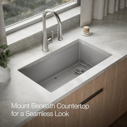 KOHLER Billings™ 32-1/2" Undermount Kitchen Sink, Single-Bowl Sink, Neoroc, K-33710-CM4, Matte Grey - Image 7