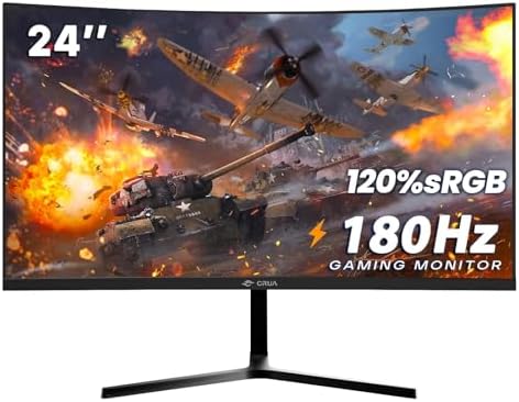 CRUA 24" FHD 1080P 180Hz Curved Gaming Monitor, 2800R, AMD FreeSync, Black by CRUA