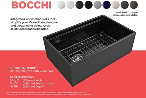 BOCCHI Contempo Workstation Apron Front Step Rim Fireclay 30 in. Single Bowl Kitchen Sink with Accessories in Black - Image 4