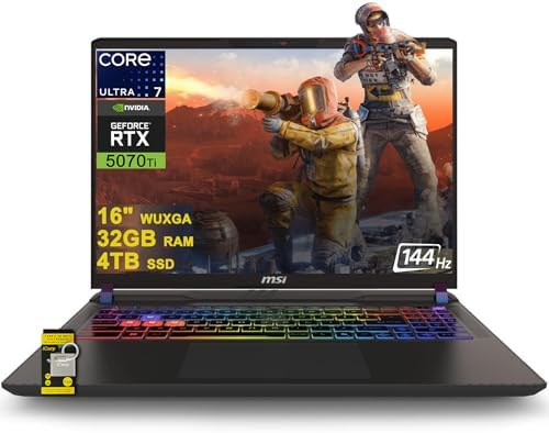 msi Vector 16 HX AI Gaming Laptop 16" WUXGA IPS 144Hz Intel 20-core Ultra 7 255HX (>i9-14900HX) 32GB DDR5 4TB SSD GeForce RTX 5070 Ti RGB Backlit Thunderbolt5 Win11 ICP Acc by Unknown