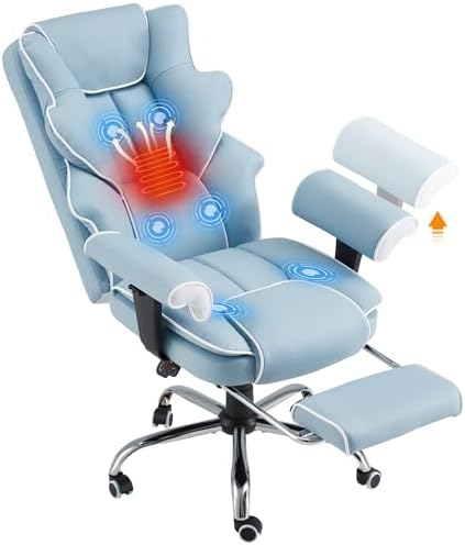 6-Point Massage Heated Executive Office Chair with Footrest,Airy Blue by HOMREST