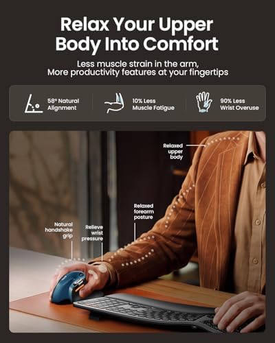 ProtoArc EM11 Pro Ergonomic Mouse for Large Hands, Side Scroll, Blue - Image 5