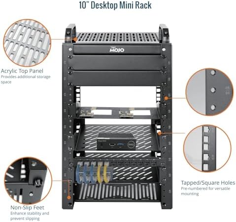 Tecmojo 9U Network Rack, 10 inch Mini Server Rack with 2 Side Translucent Panels & 2 Top Handles, 7.87 inch Deep, for 10 inch IT Equipment & A/V Devices, Black - Image 3