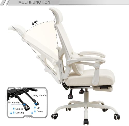 Qulomvs Ergonomic Office Chair with Footrest Home Office Desk Chair with Headrest and Backrest Adjustable Mesh Computer Desk Chair with Wheels 360 Swivel Task Chair - Image 5