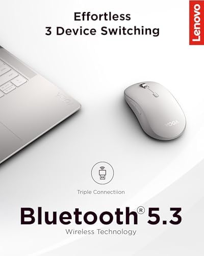 Lenovo Yoga Bluetooth Silent Mouse, 3 Level DPI Adjustment, 36 Month Battery Life, Bluetooth 5.3, 3 Device Paring, Whisper Quiet, Programmable Buttons, Smooth Finish, Seashell - Image 3