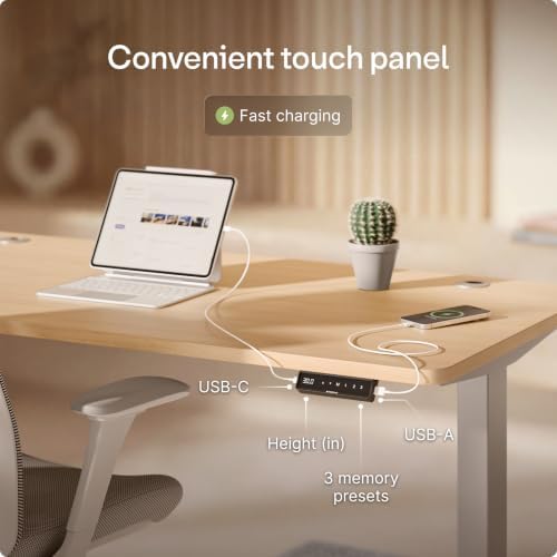 Desktronic HomePro Standing Desk 54x28 — Made in Europe, Ergonomic Sit Stand Home Office Desk, Electric Height Adjustable, Dual Motor, USB & USB-C Charging, Wobble-Free, Touchscreen, 3 Memory Presets - Image 5