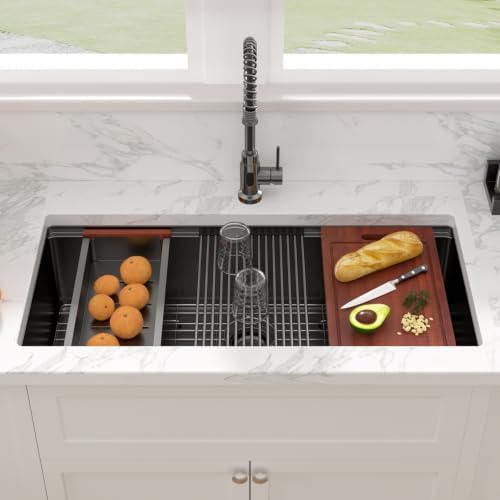 Sarlai 39 Gunmetal Black Undermount Kitchen Sink Workstation Sinks 39"x19" - Image 2