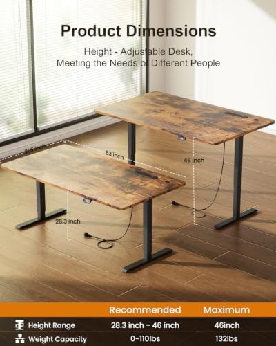 HLDIRECT 63" Electric Standing Desk with Power Outlets, Brown - Image 3
