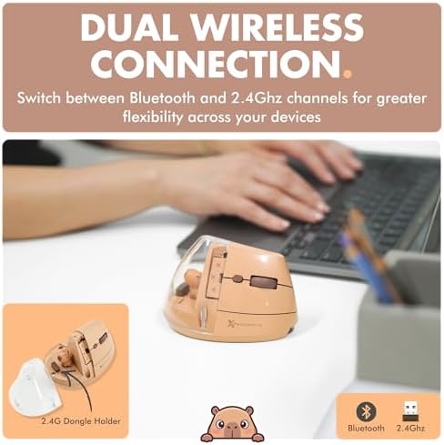 X9 Performance Wireless Vertical Ergonomic Mouse - Click with Capybara - (BT + 2.4G) Up to 4000 DPI, 6 Button, Rechargeable - Bluetooth Ergonomic Vertical Mouse Wireless - for Mac and PC - Brown - Image 4