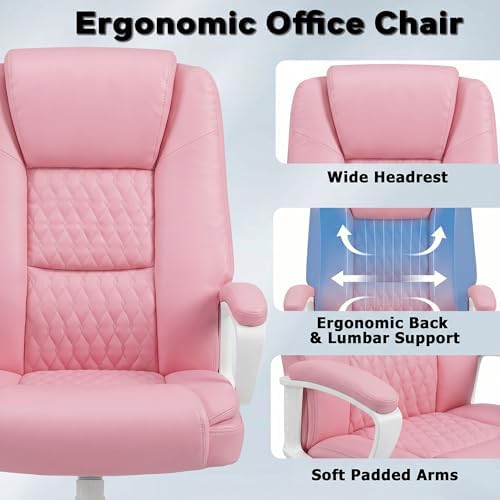 Executive Office Chair, Home Computer Desk Chair, PU Leather, Pink - Image 5