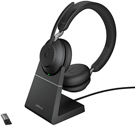 Jabra Evolve2 65 Bluetooth Wireless Headset with Mic for Calls and Music, Dual-Ear Headphones with USB-A Adapter and Charging Stand, Up to 37 Hours Battery, Works with Microsoft Teams, Black by Jabra
