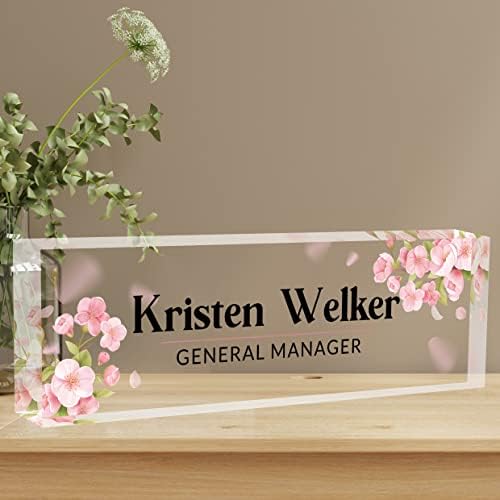 Personalized Office Name Plate for Desk, Custom Employee Appreciation Gifts, Acrylic Desk Name Plate Funny, Desk Decorations Gift, Acrylic Desk Ornaments… (Pink Orchids) by Custom