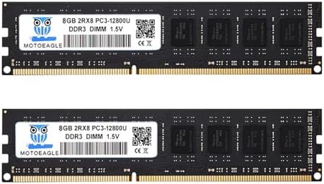 [DDR3 16GB RAM] 16GB KIT (2x8GB) DDR3 1600MHz PC3-12800U Non ECC Unbuffered 1.5V 2Rx8 Dual Rank 240 Pin UDIMM Desktop Memory RAM Module Upgrade by motoeagle