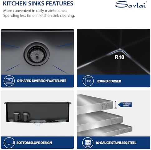 Sarlai 33 Matte Black Undermount Kitchen Sink Workstation 33x19 Inch Sinks - Image 5