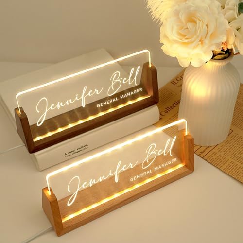 Desk Name Plate Personalized, Custom Acrylic Name Plate for Desk, Office Decor for Women Men, Appreciation Gifts for Coworkers Boss Teacher - Light-Up Name Plaque - Image 2
