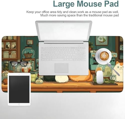 Cute Cat Gaming Mouse Pad 35.4"x15.7" Large Extended Pad Desk Mat Anti-Slip Rubber Base & Durable Stitched Edges for Gamers Smooth Mouse Pad Writing Surface for Desk Office/Home - Image 7