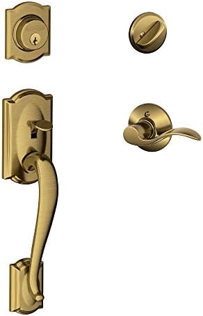 SCHLAGE Camelot Single Cylinder Handleset and Left Hand Accent Lever, Antique Brass (F60 CAM 609 Acc LH) by Unknown