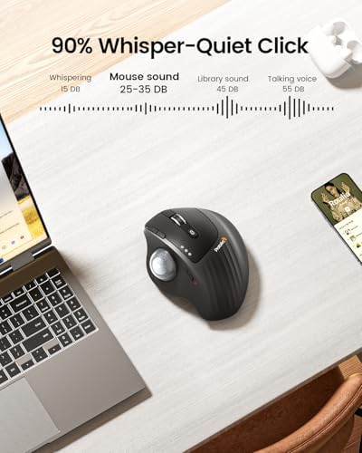 ProtoArc EM01 NL Wireless Trackball Mouse, Thumb Control, Silver - Image 6