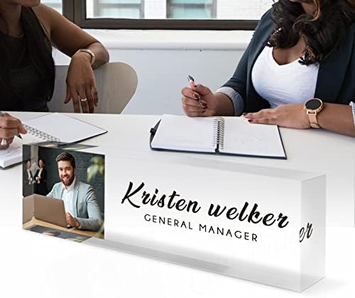 Desk Name Plate Personalized, Custom Name Plates for Desks with Photo/Logo, Personalized Clear Acrylic Glass Block, Office Gifts for Cowrkers, Boss, Teacher/Employee Appreciation Gifts - Image 5