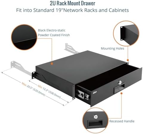 Tecmojo 2U Rack Drawer,Rack Mount Drawer for 19in Network Equipment/Server/AV Rack or Cabinet Enclosure,Sliding and Lockable Server Rack Drawer - Load-Bearing 44lb (20kg),with Cable Management Holes - Image 4