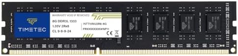Timetec 8GB DDR3 / DDR3L 1333MHz PC3-10600 Non-ECC Unbuffered 1.5V / 1.35V CL9 2Rx8 Dual Rank 240 Pin UDIMM Desktop Memory RAM Module Upgrade (8GB) by Timetec