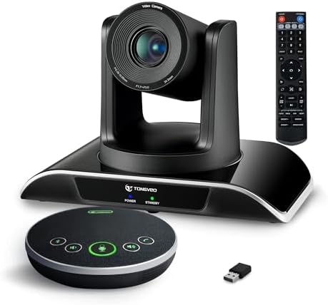 TONGVEO All-in-One Conference Room Video Camera System Al Auto-Tracking HD1080P 60fps 3X Optical Zoom USB3.0 HDMI PTZ Camera and Bluetooth Conference Speakerphone with Microphones by TONGVEO