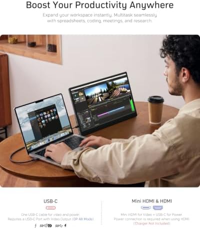 Yxk Portable Monitor 15.6 Inch 1080P 60Hz IPS HDR Ultra-Slim Travel Monitor with Dual Speakers USB-C HDMI Second Screen for Laptop PC Mac Phone Xbox PS4/5 Switch, VESA Kickstand, Zero Frame Gaming - Image 3