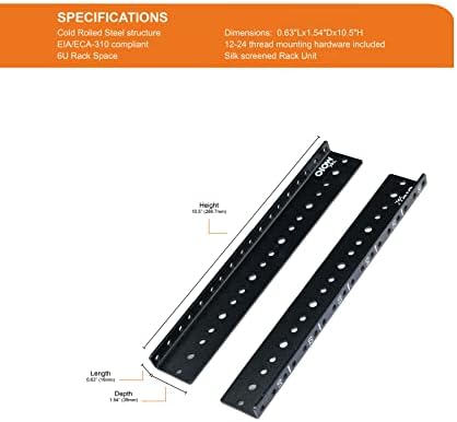 Tecmojo 6U Vertical Rack Rail Pair Kit DIY Rack Rails Kit, 12-24 Screws Included to Mount Equipment, Tapped Hole - Image 2