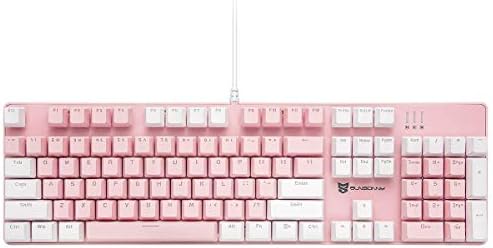 Merdia 104 Keys Full Size Mechanical Keyboard | Blue Switch, Pink & White Color 104 Keys US Layout Led Backlit Hot Swappable Wired Mechanical Light Up Pink Keyboard | Wired Gaming Computer Keyboards by Merdia