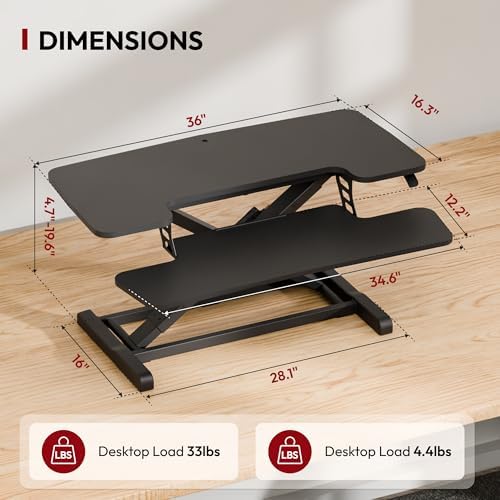 SANODESK 36" Standing Desk Converter, Adjustable Sit to Stand Desk Riser with Effortless Lifting for Home Office, Desk Topper for Dual Monitors, Computer Lift with Keyboard Tray, Black - Image 2
